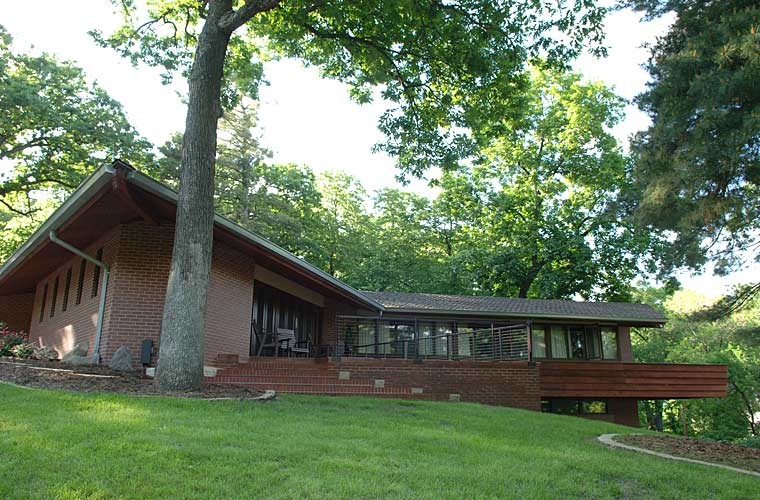 midcentury modern Frank Lloyd Wright style Usonian home remodel Silent Rivers Des Moines