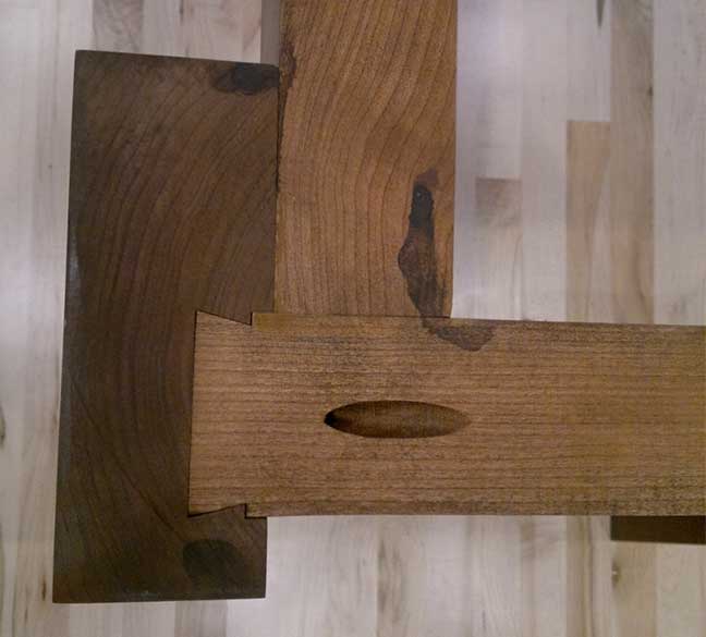 Joint details of table base made extra sturdy by Silent Rivers