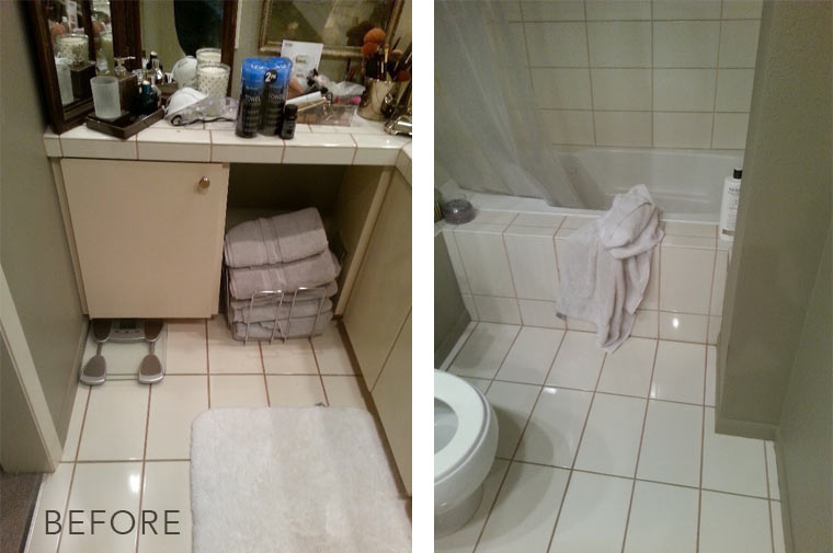 Before photos of cramped bathroom needing remodeled by Silen Rivers
