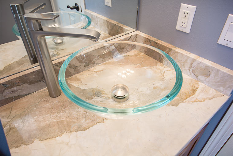 Glass vessel sink bathroom remodeling by Silent Rivers Des Moines