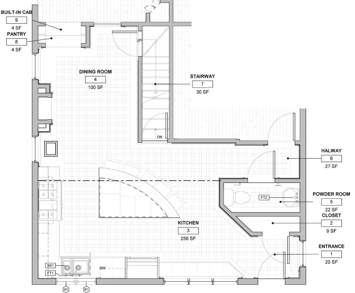 new floor plan for Victorian kitchen remodel by remodeler Silent Rivers Design+Build of Des Moines, Iowa