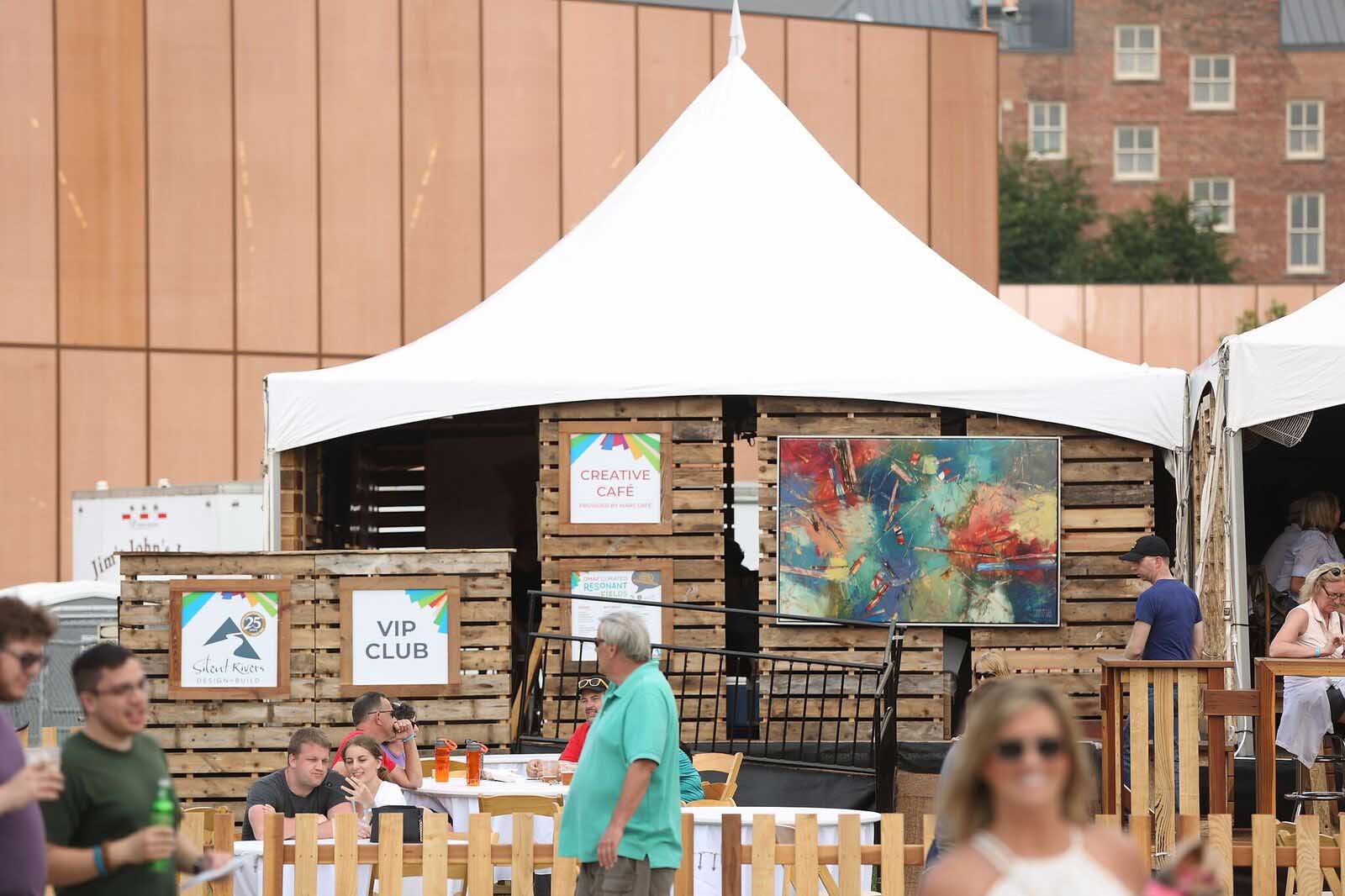 Creative Cafe for Silent Rivers VIP Club at 2018 Des Moines Arts Festival with sustainable materials and garden