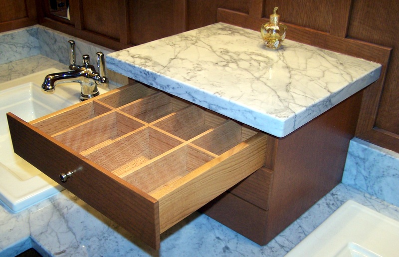 custom jewelry cabinet in historic bathroom remodel by Silent Rivers Design+Build