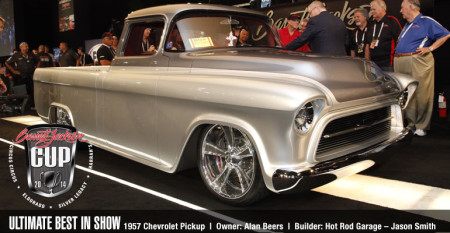 This 1957 Chevrolet Pickup, owned by Alan Beers and built by Jason Smith of Hot Rod Garage, looks just as good at the 2014 Barrett-Jackson Cup as it would in the owner's driveway.