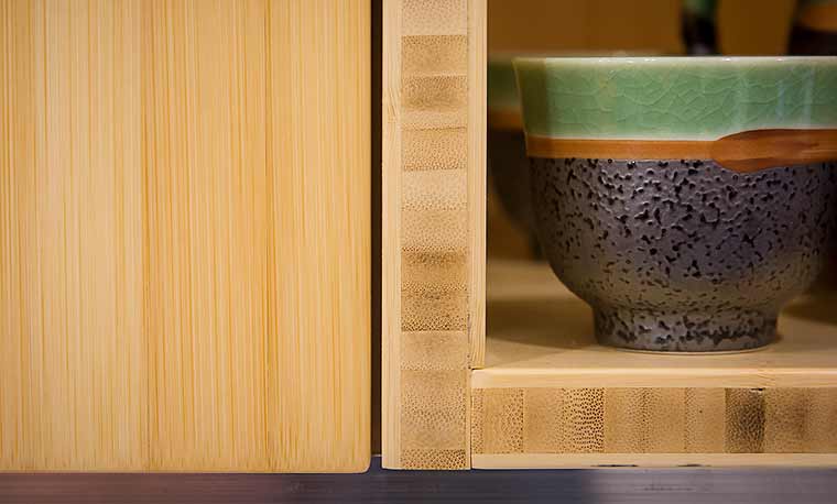 Bamboo cabinet detail in a Des Moines modern kitchen remodel designed and built by Silent Rivers Design+Build