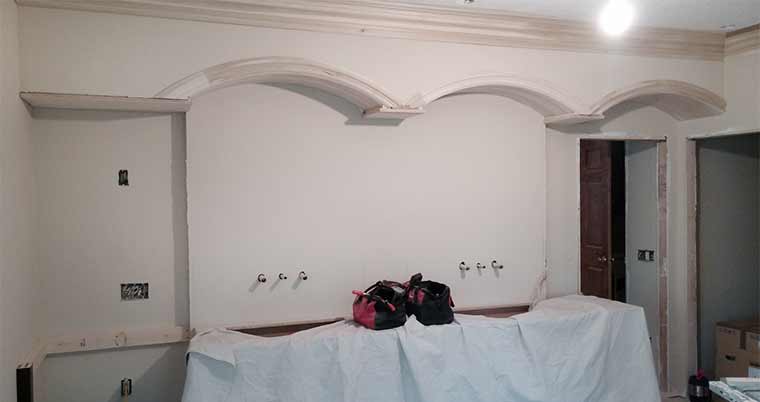 During construction of the vanity area in an Urbandale bathroom remodel by Silent Rivers
