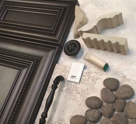 Cabinet, flooring, tile and trim materials for Urbandale master suite remodel by Silent Rivers