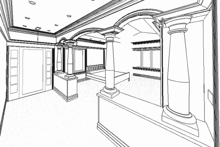 3D rendering of the colonnade Silent Rivers designed for an Urbandale master suite remodel