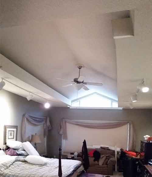 Before photo of an Urbandale master bedroom with bulkheads