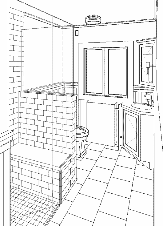 3D view of bathroom plan designed by Silent Rivers