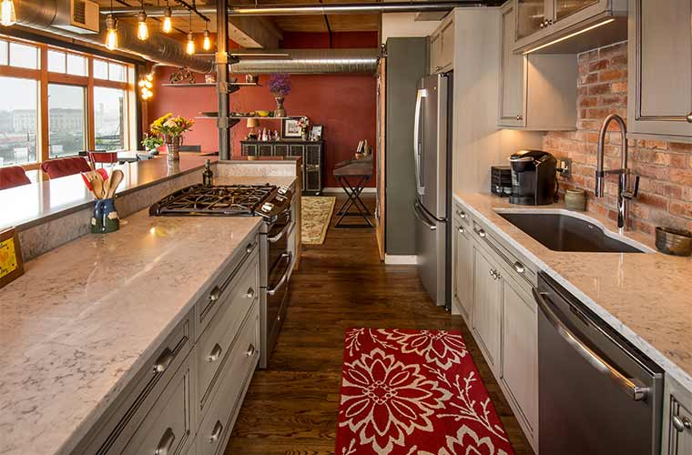 Downtown Des Moines loft kitchen remodel designed by Silent Rivers