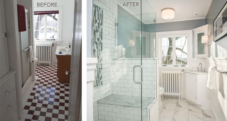Before and after pictures of a Des Moines 1920 craftsman bathroom remodel by Silent Rivers