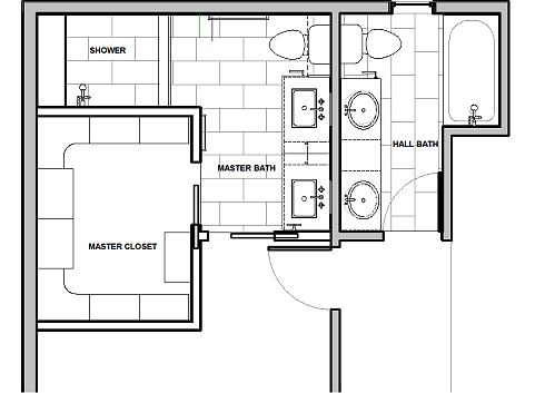 floor plan for a bathroom remodel by Silent Rivers which will modernize a 1980s Des Moines home