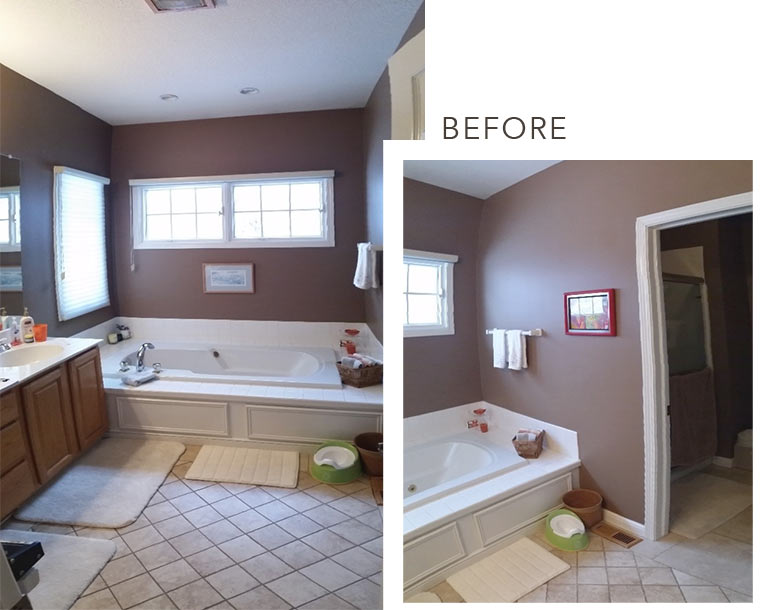 Before photos of Des Moines bathroom shows crowded dark space