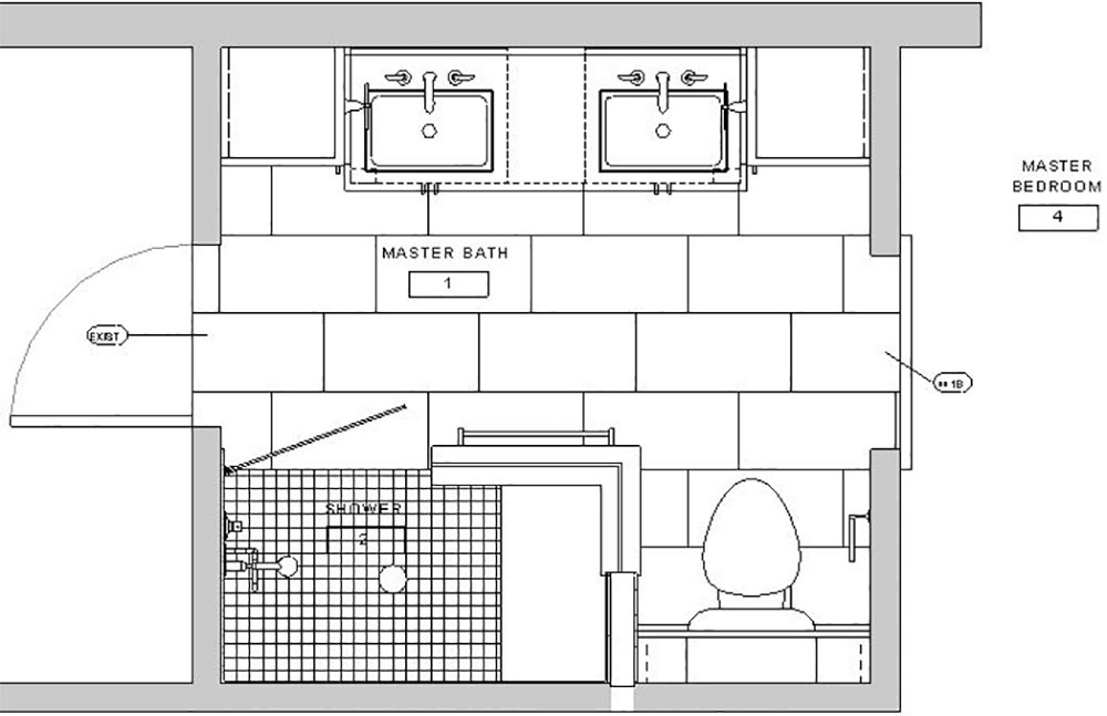 new layout of master bathroom in 1989 Des Moines home being remodeled by Silent Rivers Design+Build