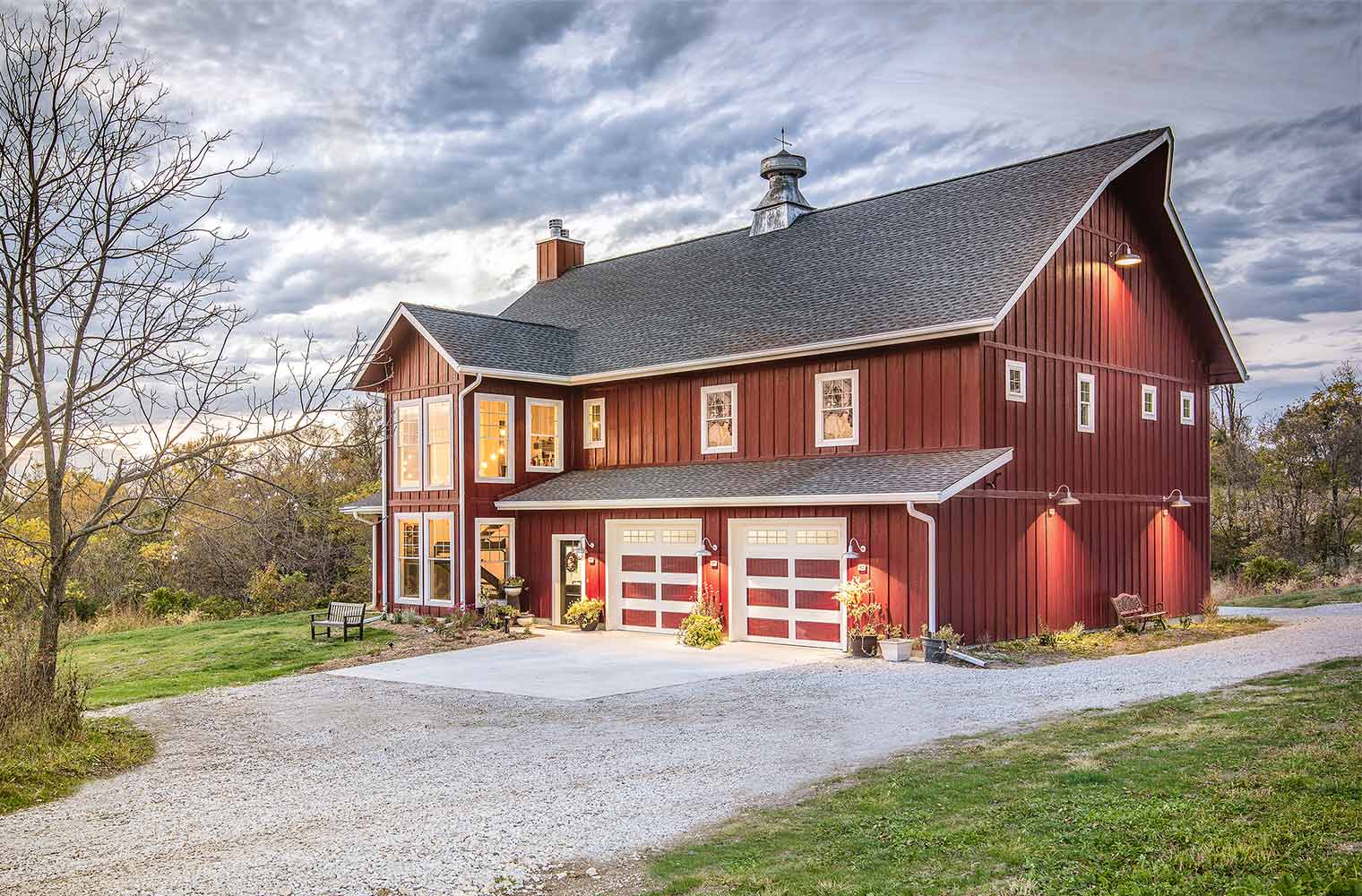 Custom new home designed to look like a barn in rural St. Charles,Iowa, built by Silent Rivers design+build of Des Moines