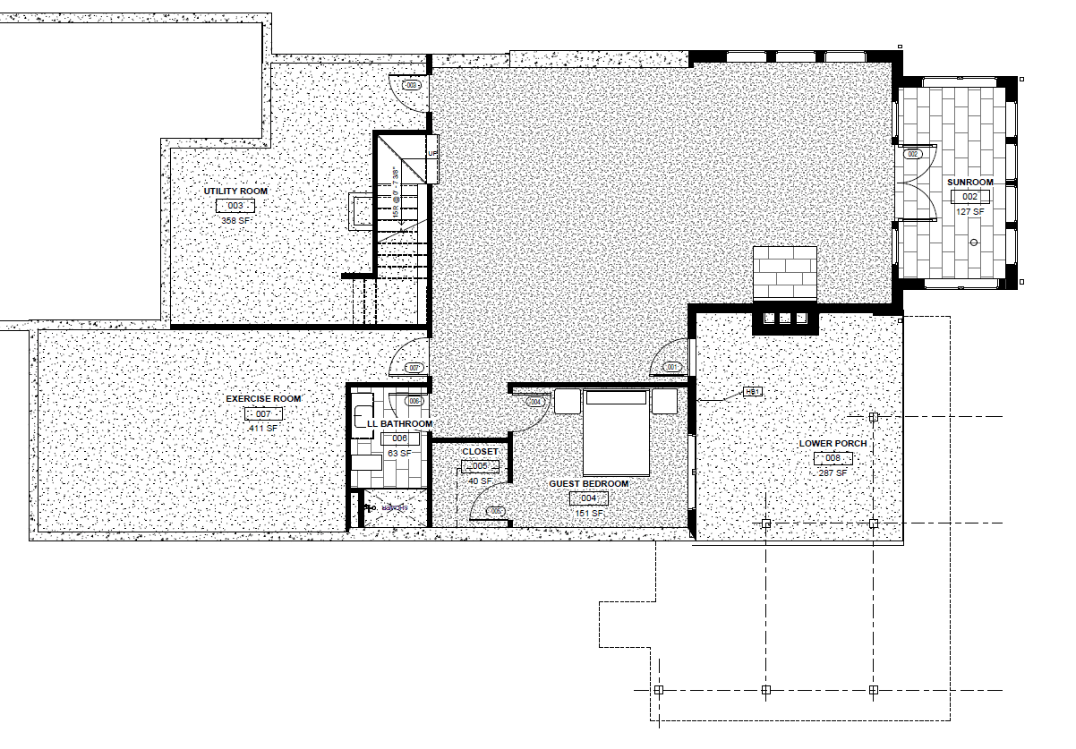 Basement floor plan for not-so-big house designed by Silent Rivers in Des Moines, Iowa