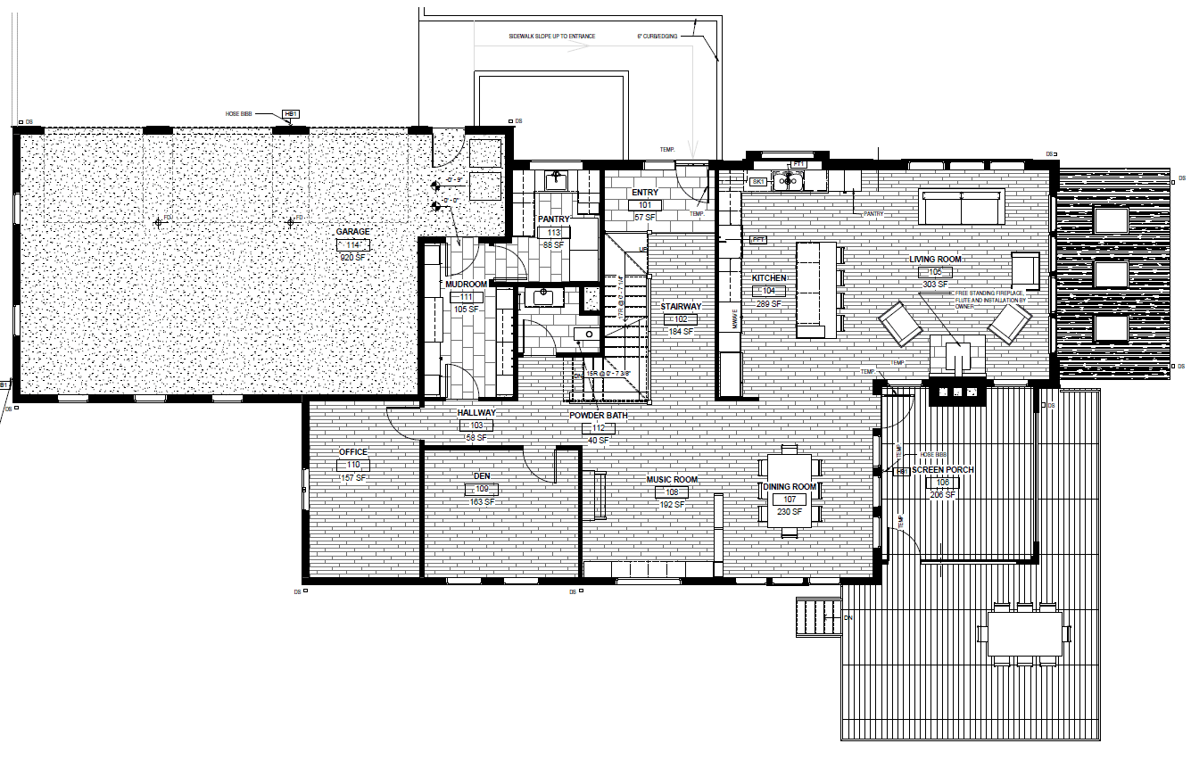 Main floor plan with functional open layout in not-so-big house designed by Silent Rivers in Des Moines, Iowa