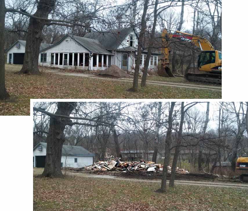 old house before and after being torn down on Des Moines, Iowa lot to be replaced by a custom new home by Silent Rivers