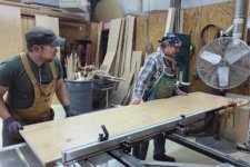 Alex Schlepphorst and Tom Bloxham creating custom cabinets in the Silent Rivers Woodshed out of maple veneer plywood