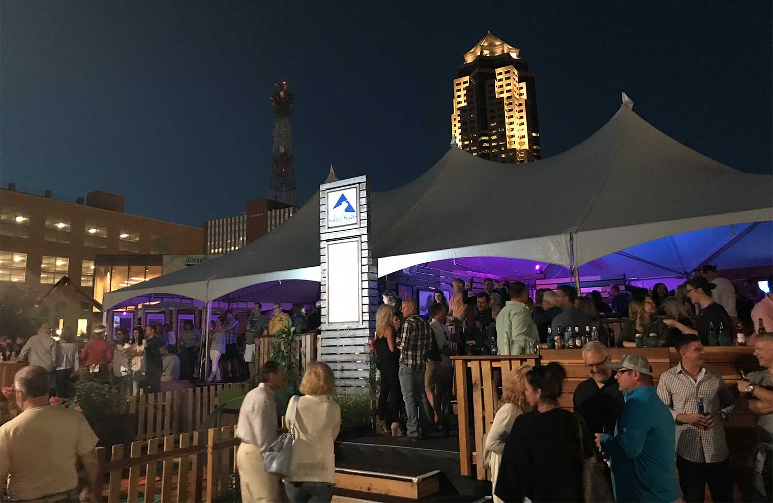 Des Moines Arts Festival Silent Rivers VIP Club at night
