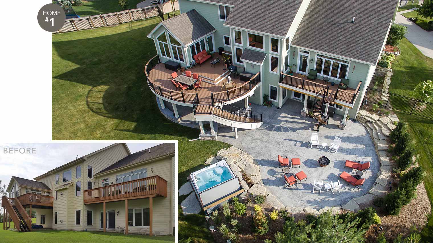 2017 Tour of Remodeled Homes features this deck, bar, spa and outdoor entertaining area by designer remodeler Silent Rivers of Des Moines, Iowa