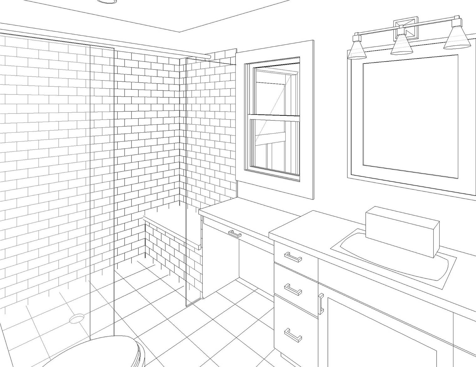 bathroom rendering of a 1920s Des Moines Craftsman home by remodeler Silent Rivers