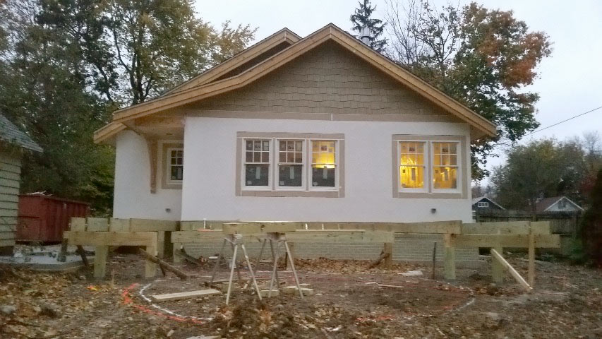 addition in progress to Des Moines Drake neighborhood Craftsman bungalow being remodeled by home builder Silent Rivers