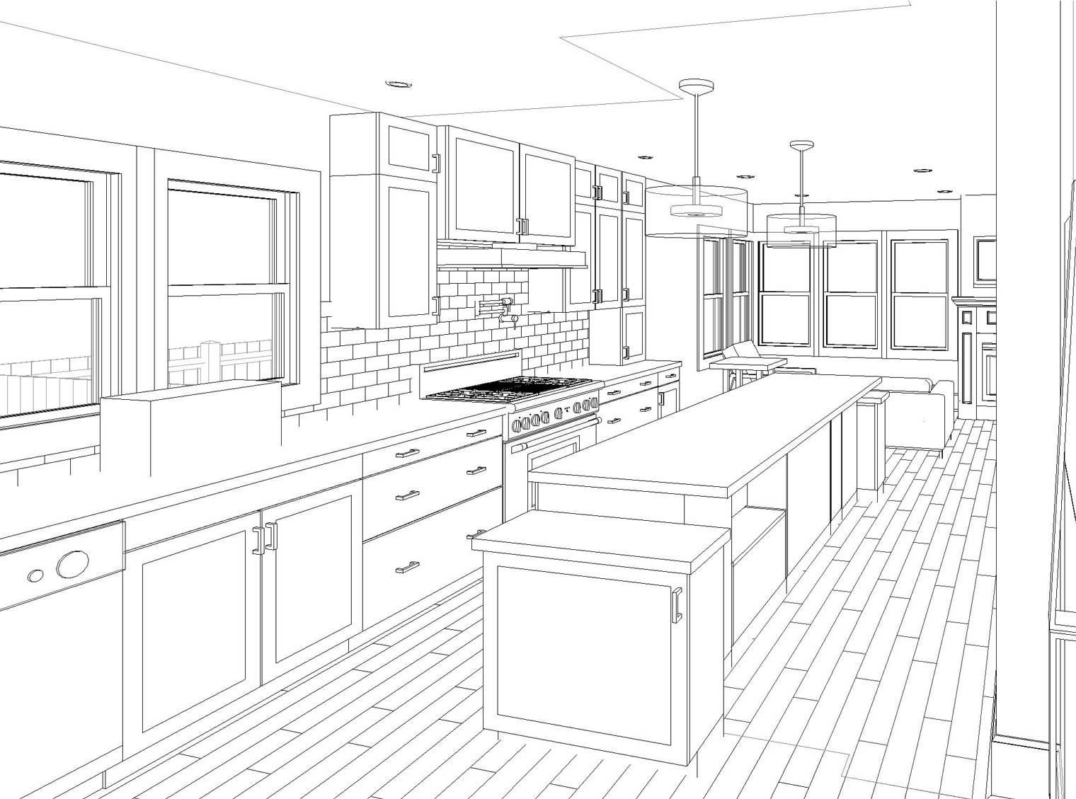 3D rendering for kitchen addition to Des Moines bungalow by Silent Rivers