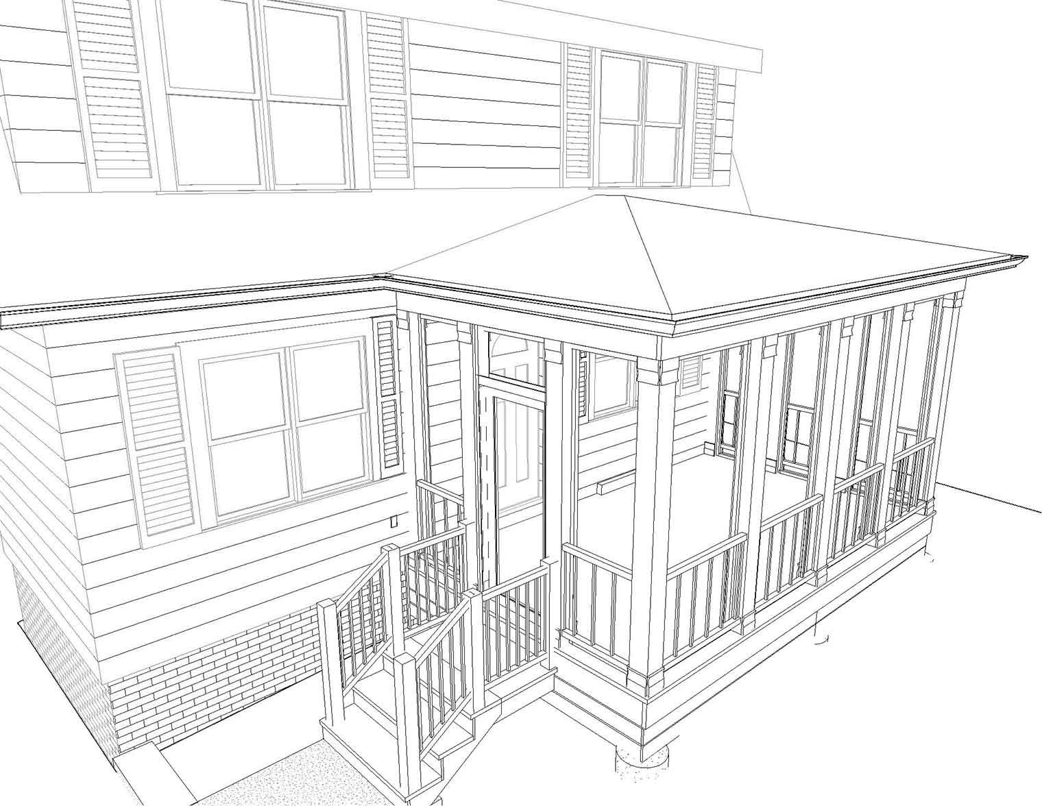 3D rendering model of new front porch on Des Moines home by Silent Rivers