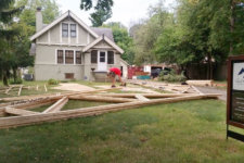 trusses arrive for Des Moines Drake bungalow addition by Silent Rivers
