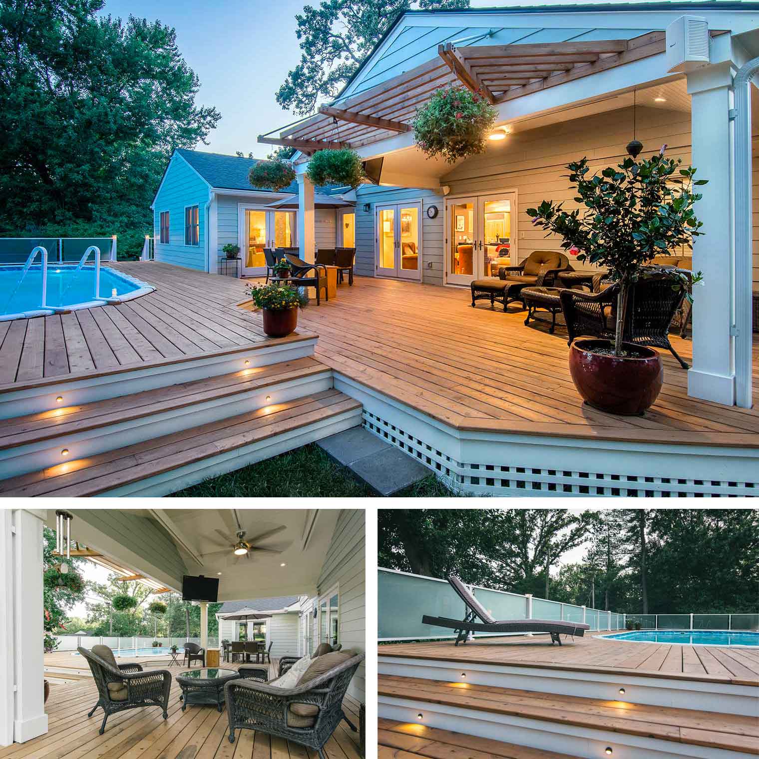 Silent Rivers projects 2017_midcentury Des Moines home has outdoor backyard patio deck and pool remodeled by Silent Rivers
