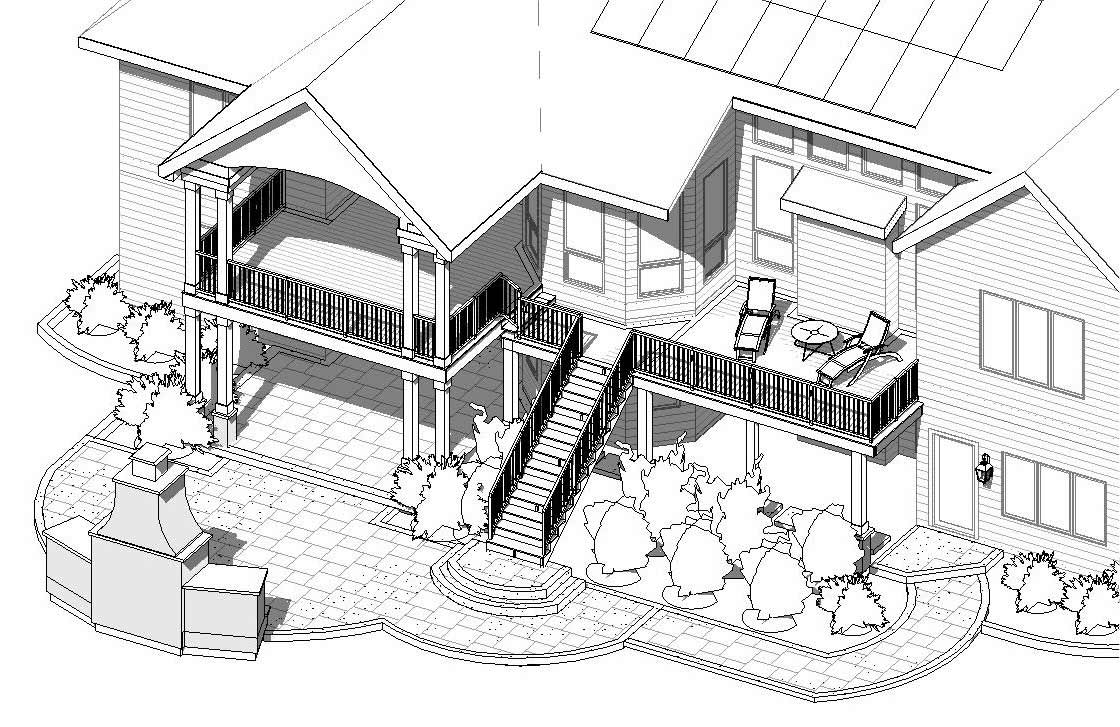 3D rendering of plan for backyard retreat designed and built by Silent Rivers for suburban Des Moines home