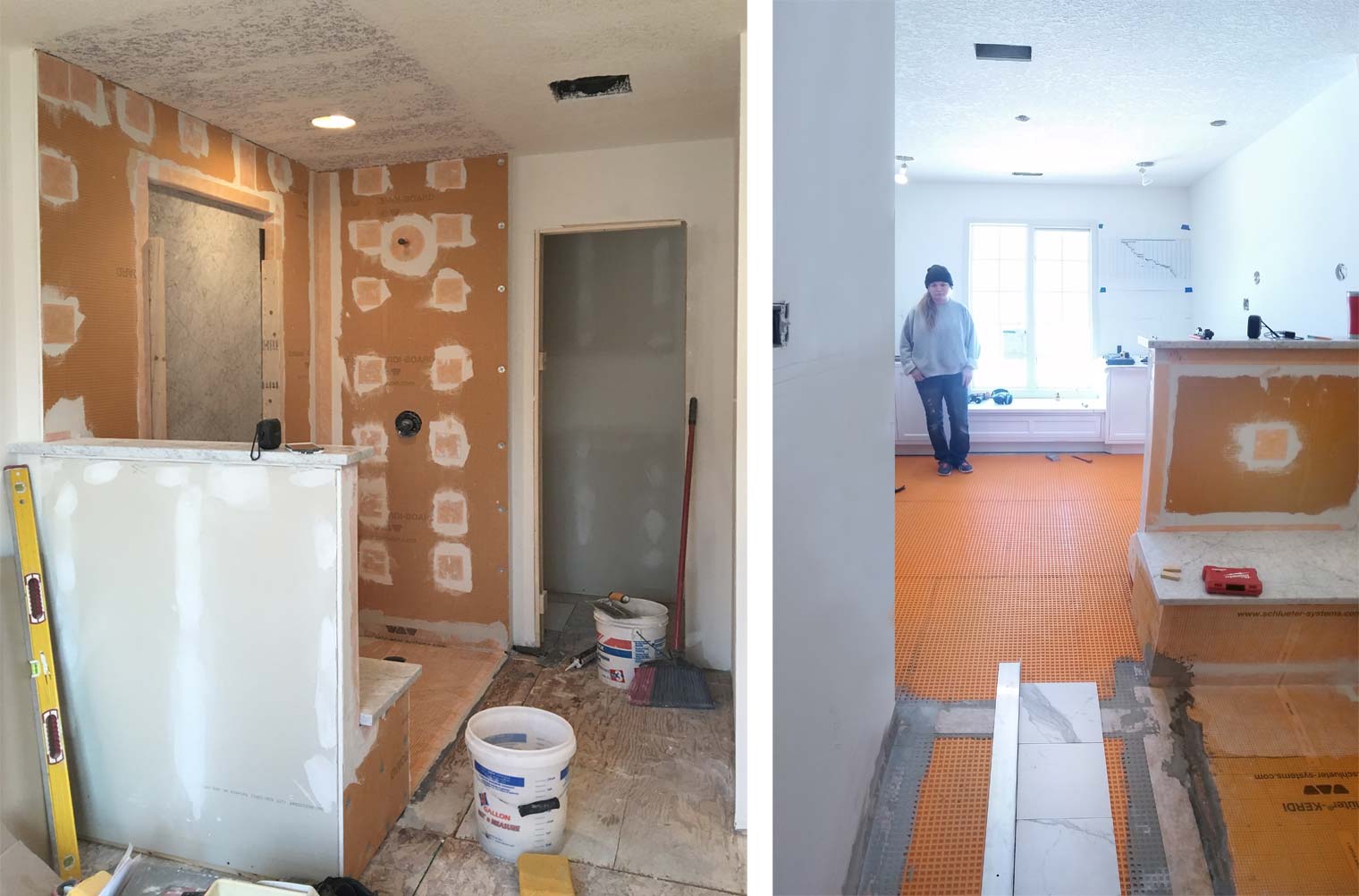 in progress photos of master bathroom remodel in Des Moines by Silent Rivers