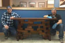 Donated to Iowa Heart Ball: Silent Rivers table created from Iowa Capitol salvaged wood