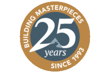 Silent Rivers Design+Build 25 years logo, building masterpieces since 1993
