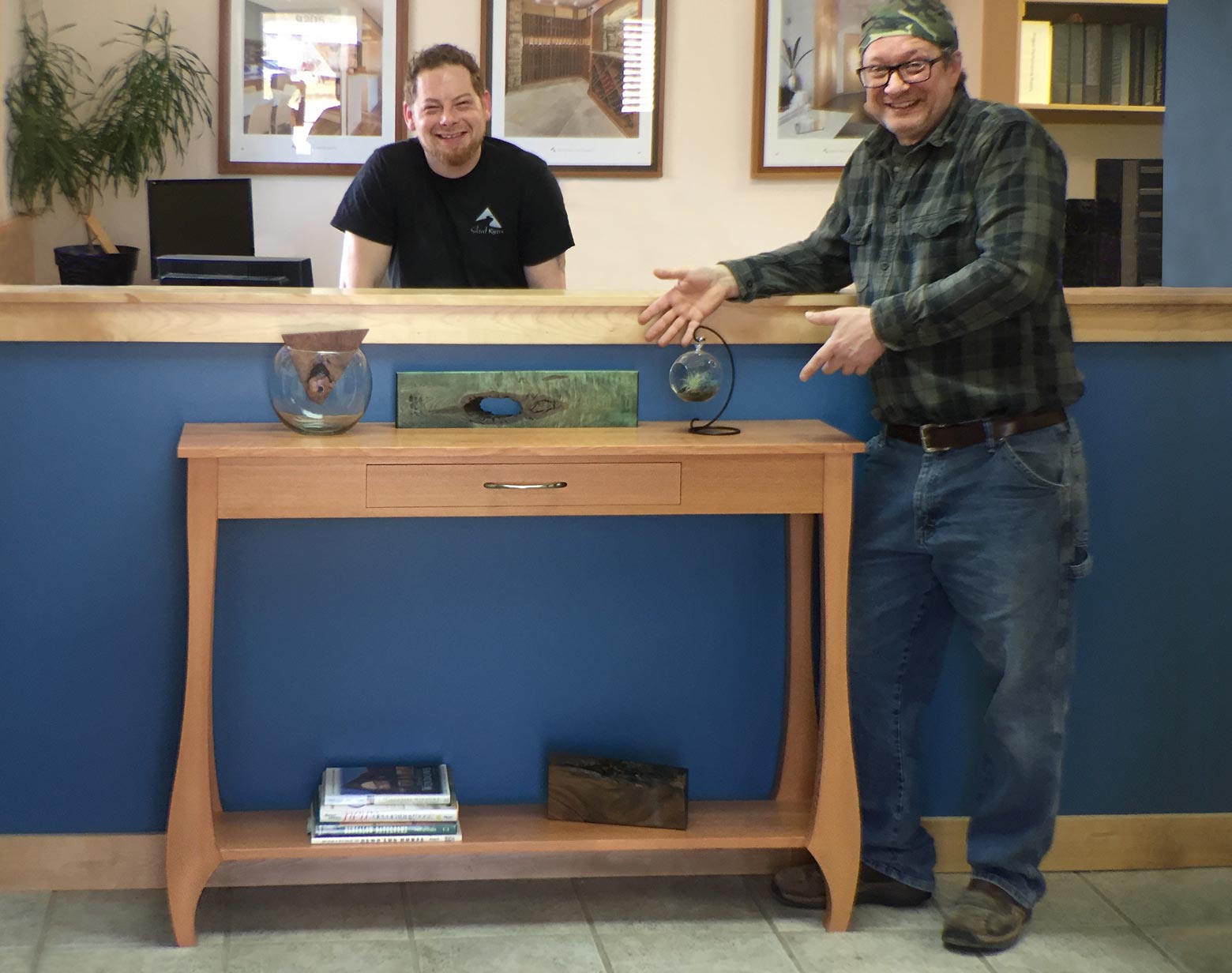 Alex Schlepphorst and Tom Bloxham from the Silent Rivers Woodshop designed and built this table together out of leftover wood.