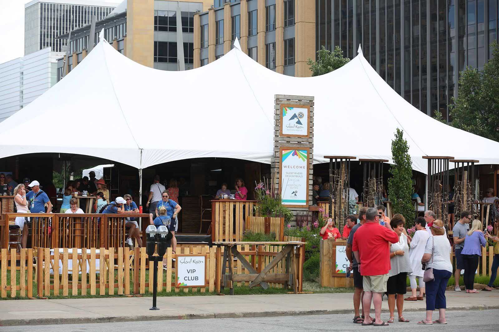 Silent Rivers VIP Club at 2018 Des Moines Arts Festival with sustainable materials and garden