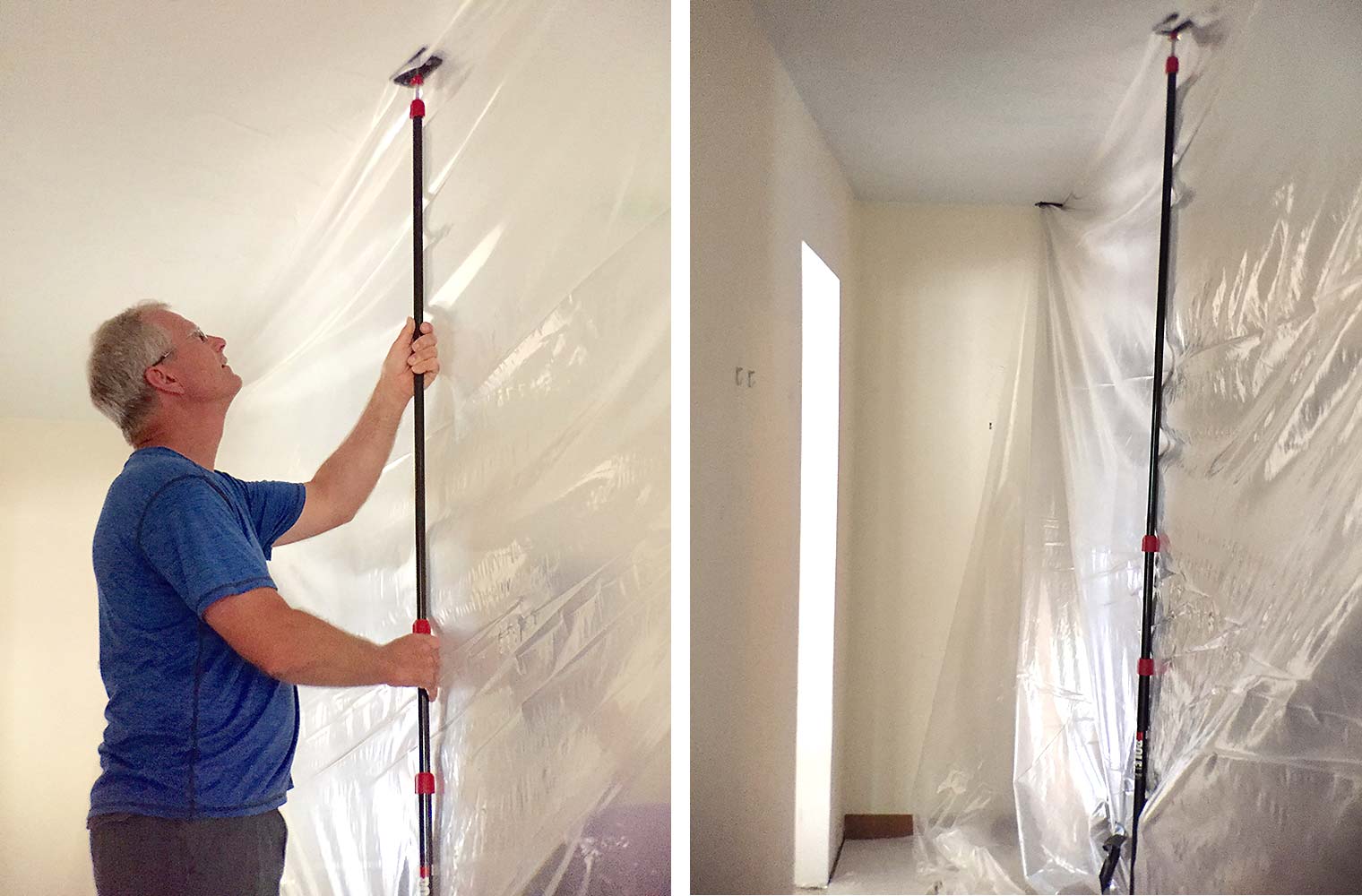 Craig Seagren of Silent Rivers Design+Build creates a zip wall for remodeling dust control while building an addition onto a West Des Moines home