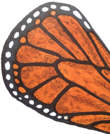 Paula Egan zentangle butterfly wings in progress