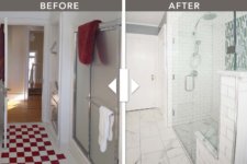 before and after bathroom remodel of a Des Moines craftsman home