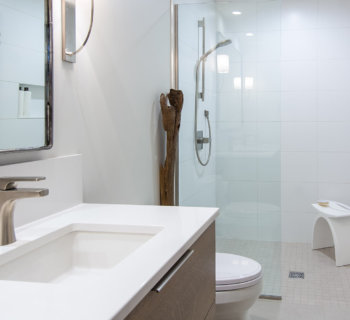 Modern Design Creates Peace in a Small Des Moines Bathroom Remodel