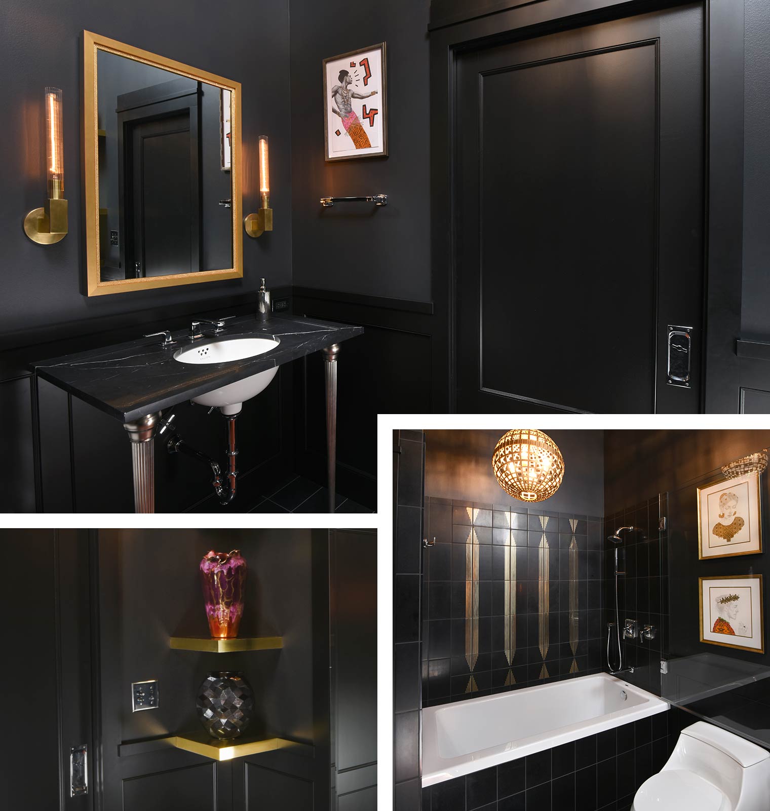 brass and metal accents in Art Deco bathroom remodel of Des Moines loft by Silent Rivers