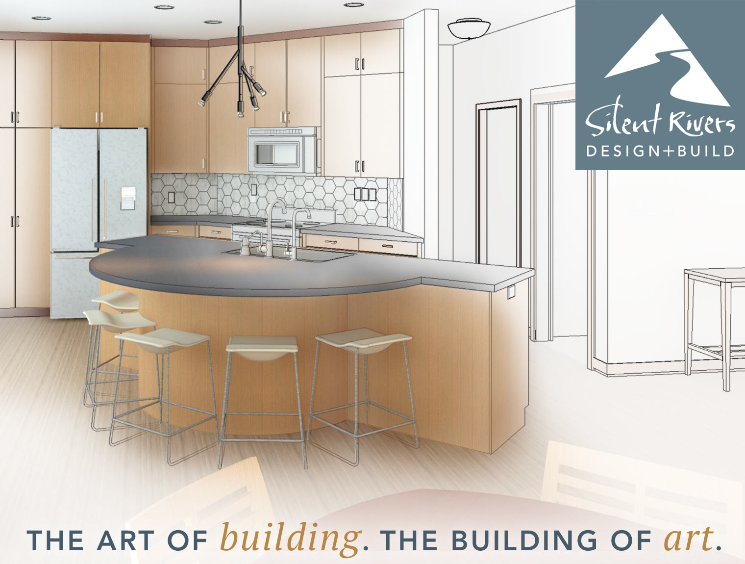 kitchen design rendering The Art of Building by Silent Rivers Design+Build