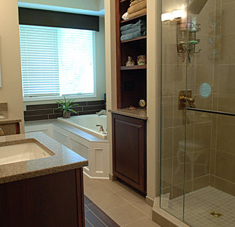 1980s Contemporary Bathroom Remodel With Unique Inset Tile Detail
