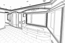 3D rendering of Urbandale master suite bathroom designed by Silent Rivers