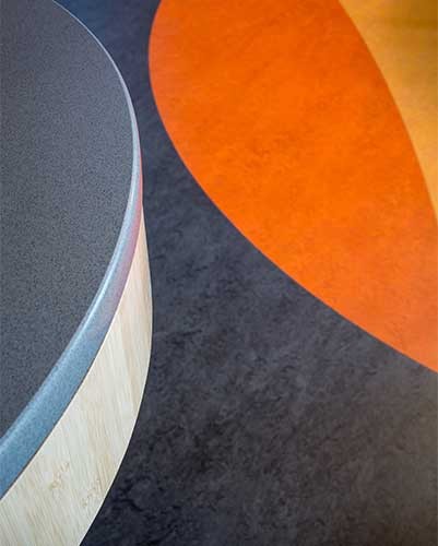 Quartz counter and Marmoleum floor in a contemporary kitchen in Des Moines designed by Silent Rivers