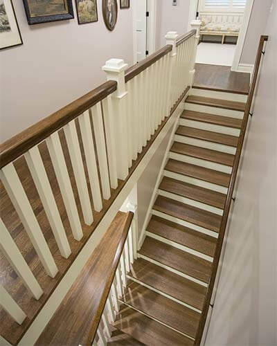 Stairway designed by Silent Rivers in a historic Des Moines home