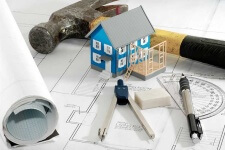 home remodeling design drafting plans, hammer, toy house