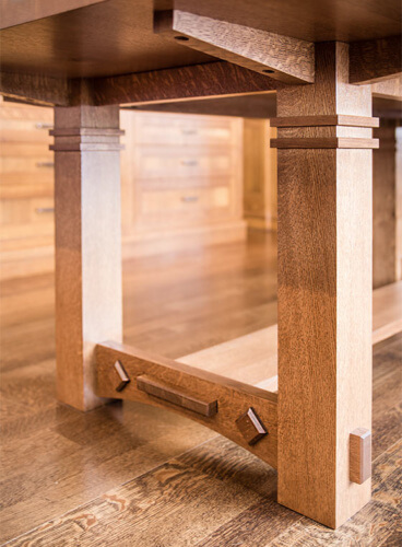 West Des Moines, Iowa craftsman kitchen remodel by Silent Rivers includes custom made dining room table of solid quartersawn white oak